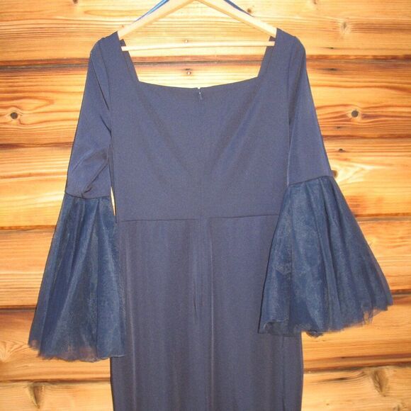 MAC DUGGAL 11233 Womens Navy Flounce Sleeve Square Neck Column Gown - Picture 9 of 12